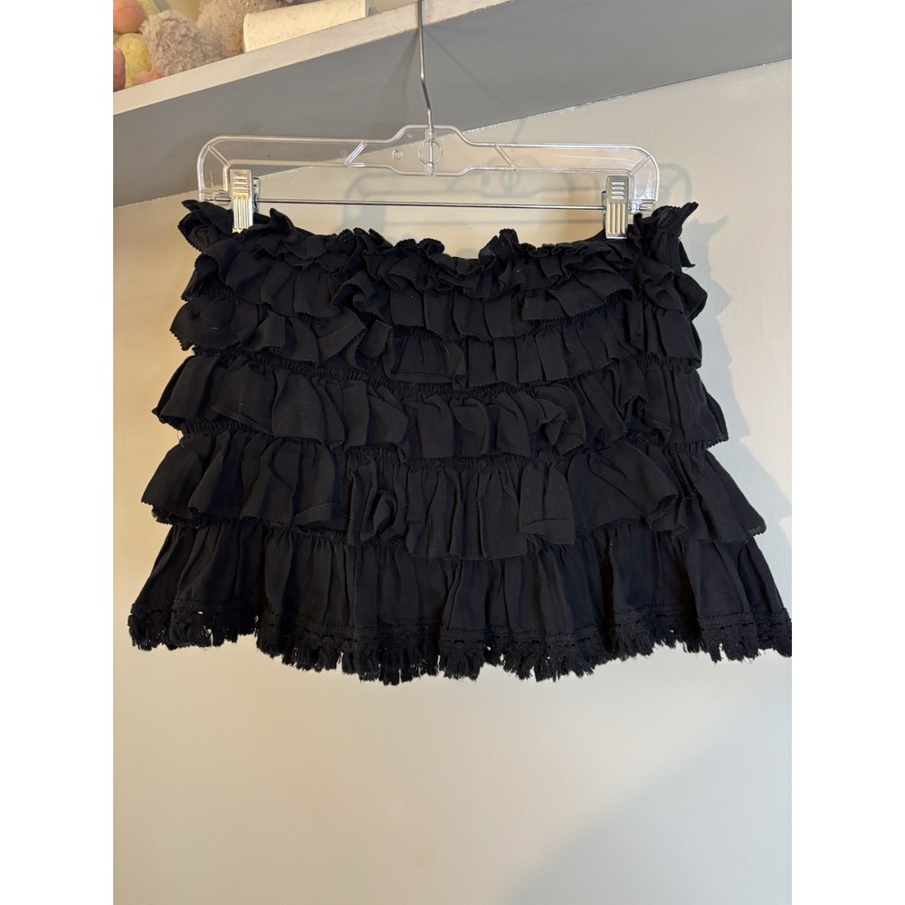 ANINE BING Black Ruffle Mini Skirt S Cotton Fringe Festival